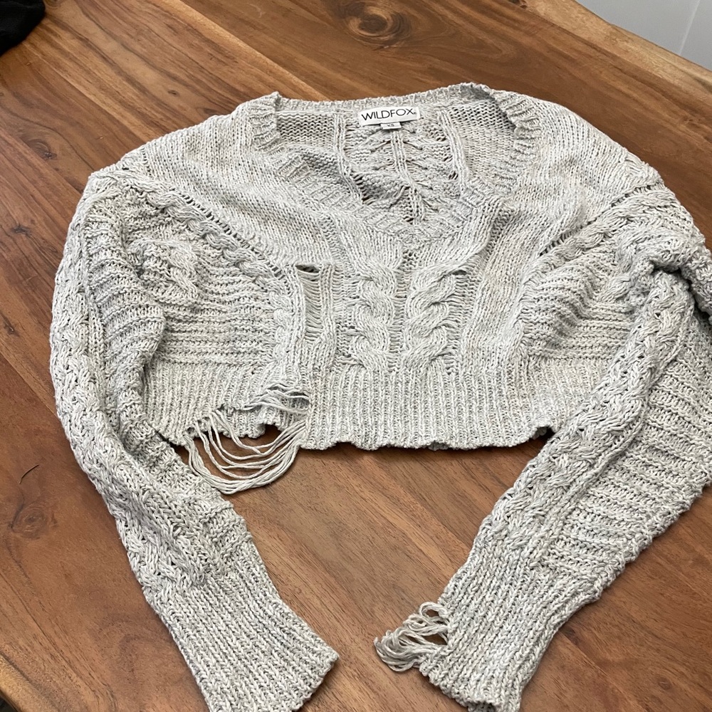 Wild fox xsm crop distressed sweater